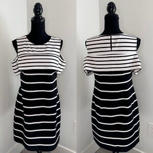 Vince Camuto Black and White Stripe Formal Business Midi Dress (Sz 8)